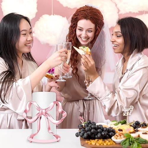 JarThenaAMCS Trendy Bow Paper Towel Holder Cute Pink Bow Knot Kitchen Decor Accessories Large Metal Towel Holder Stand for Coquette Home Party Bathroom Countertop - Bow thumbnail 6