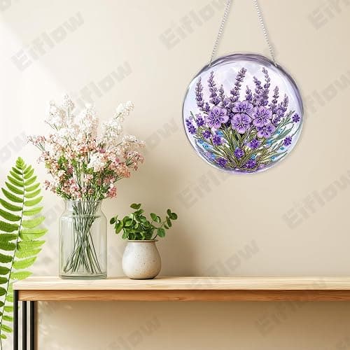 Eiflow DIY Hanging Diamond Art Kit Purple Flower, Acrylic Diamonds Painting Pendant Board Kit, 5D Gem Art Ornament Kit for Adults, Double Sided(9.4x9.4inch) thumbnail 3