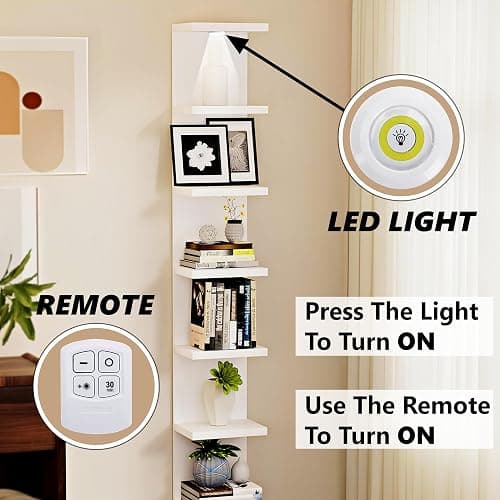 home stuff Lack Wall Shelf Unit with Extra Strong Backboard, Versatile 7 Tier Shelf Unit, White Lack Wall Shelf, Display Floating Shelf with LED Remote Control Light (White) thumbnail 8