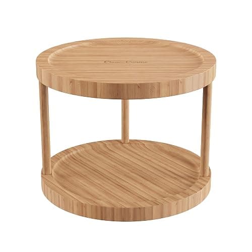 Classic Cuisine Lazy Susan – All-Natural Bamboo Round Two Tier Turntable Kitchen, Pantry and Vanity Organizer and Display with 10 Inch Diameter - Image 1