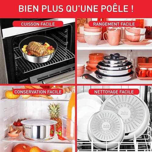 Tefal Ingenio Batterie cuisine 20 pcs, Poêles, Casseroles, Wok, Sauteuse, Couvercles, Poignées amovibles, Induction, Acier inoxydable, Compatible lave-vaisselle, Garantie 5 ans, Emotion L897SJ04 thumbnail 7