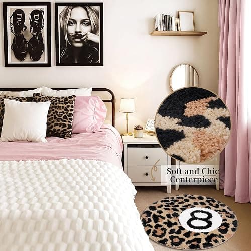 Dripykiaa Cheetah 8 Ball Rug Room Decor 24" Round Leopard Print Room Decor, Soft Plush Area Rug for Trendy Bedroom, Living Room, Dorm, Modern Aesthetic Home Accents for Women & Teens thumbnail 2