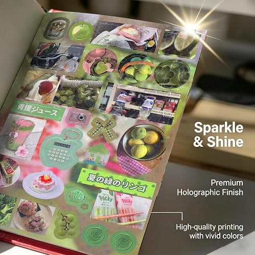 Tmtains 60 Sheets Japanese Sticker Book for Scrapbook Junk Journal Heisei Retro Manga & Ice Cream Style Korean Stickers for Journaling Aesthetic Cute Sticker Book for Adults DIY Crafts (Yellow&Green) thumbnail 6