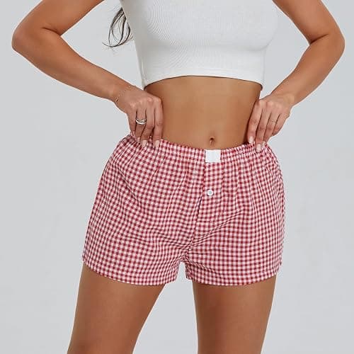 NUFIWI Women Y2k Pajamas Shorts Gingham Cute Pj Short Pants Plaid Lounge Shorts Sleep Bottoms Elastic Boxers Streetwear thumbnail 2