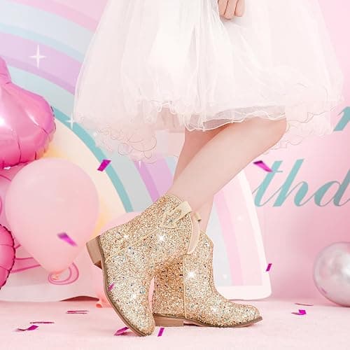 Motasha Toddler Girls Cowgirl Boots Glitter Toddler Cowboy Boot Ankle Girls Boots Little Kids Horse Riding Shoes Party Birthday thumbnail 2