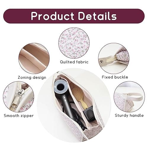 GISMTR Quilted Travel Case Compatible with Dyson Airwrap & Shark Flexstyle, Cotton Floral Carrying Storage Bag for Dyson Hair Dryer and Attachments, Cute Portable Organizer with Handle thumbnail 5