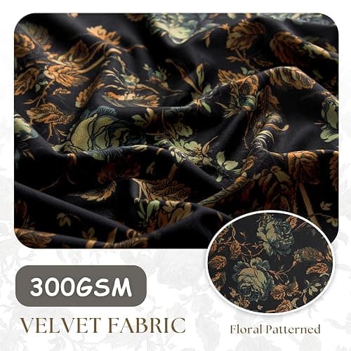 StangH Vintage Floral Tie Up Curtains for Living Room, Black Flower Patterned Light Blocking Velvet Drapes Thermal Insulated Farmhouse Drapes for Bedroom Home Office, W46 x L63, 1 Panel thumbnail 2