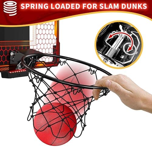 HYES Remote Control Basketball Hoop Indoor with 7 LED Lighting, Mini Basketball Hoop with Electronic Scoreboard, 3 Modes, Over Door Basketball Hoop, Basketball Toys Sport Gifts for Kids, Adults (red) thumbnail 7