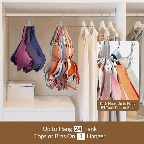 ZEDODIER Tank Top Hanger, Rotatable Bra Organzier for Closet, Max 24 Storage Capacity Sport Bra Holder, Metal Space Saving Closet Organizers and Storage, Silver - Silver - 1 Pack thumbnail 4