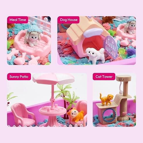 Klever Kits Cute Pet Sensory Bin for Toddlers with Glow in The Dark Stones, Sandbox with Lid Dual-Color Sand, Preschool Learning Activities Gifts for Boys Girls Age 3+ thumbnail 6
