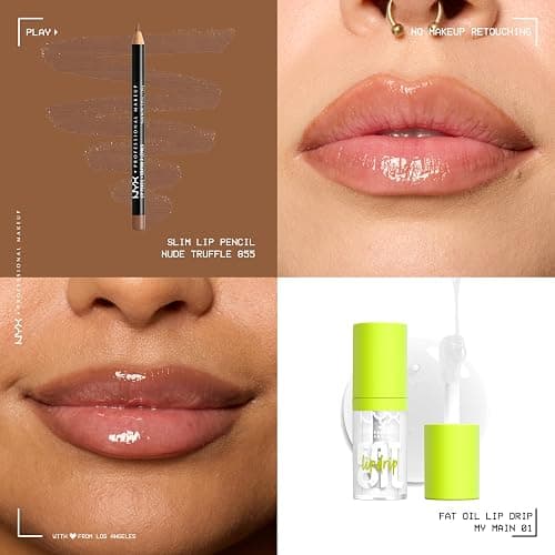 NYX Professional Makeup Kit Labbra con Matita Slim Lip e Gloss Fat Oil Lip Drip, Labbra Definite e Idratate, Finish Extra Brillante, Tonalità: Nude Truffle, My Main thumbnail 2