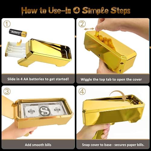 Money Gun Shooter – RUVINCE Gold Money Gun for Movies That Look Real, Prop Gun Make it Rain, Handheld Cash Gun for Game Movies Party thumbnail 7