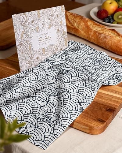 Miss Adola 370GSM Cotton Waffle Kitchen Towels, Fish | Pure Cotton, Sustainable, Waffle Weave, Terry Cloth, Highly Absorbent, Decorative, 16"x25", with Hanging Loop thumbnail 6