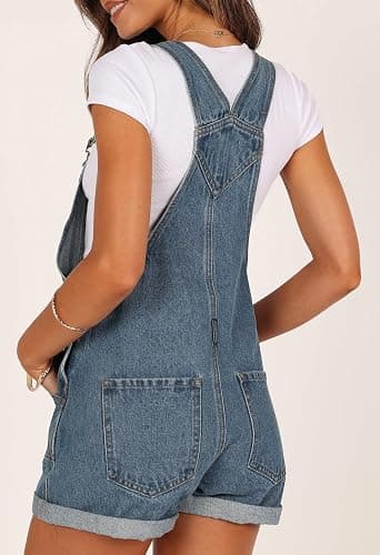 Pink Queen Women's Denim Shortalls Casual Adjustable Straps High Waist Bib Jeans Overalls Shorts Romper with Pockets thumbnail 4