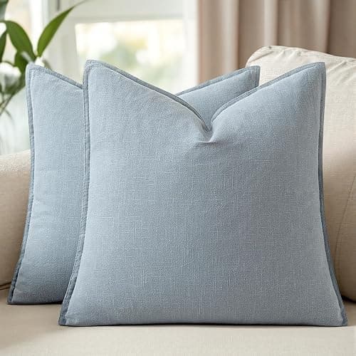 Woaboy 24x24 Inch Set of 2 Decorative Linen Solid Throw Pillow Covers Boho Accent Farmhouse Couch Pillowcases Modern Netural Euro Home Decor for Couch Sofa Living Room Bed,Light Blue - Image 1
