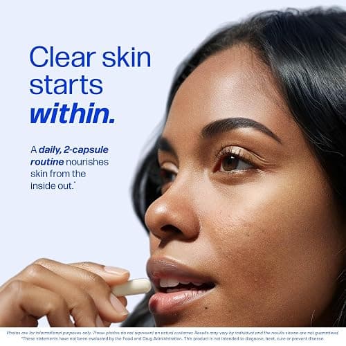 Clear Skin Supplement with Zinc, DIM & Probiotics | 3-in-1 Balance, Glow & Health Skin Support | Triple Action Hyaluronic Acid, Niaciminide & Vitamins for Hormone, Complexion & Gut Support | 60 Ct thumbnail 2