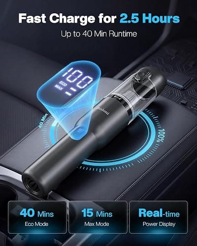 Car Vacuum 4-in-1 Small Handheld Vacuum w/ 20000Pa Suction, Cordless Hand Held Vacuum Rechargeable w/ Power Display, Portable Cordless Mini Car Vacuum with Led Light for Car Home Office Desk Keyboard thumbnail 4