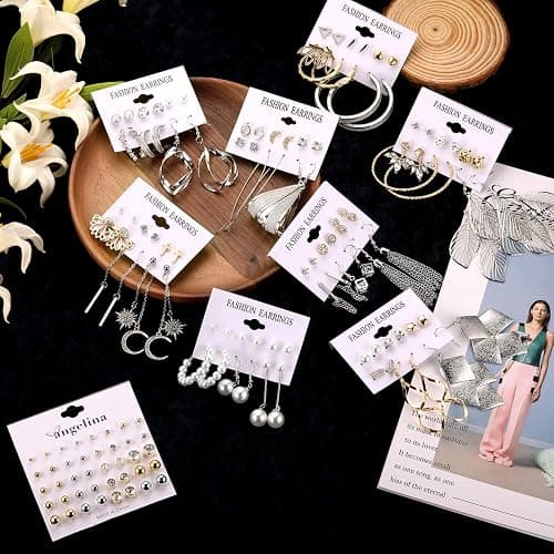 Earrings for Women, Funtopia 68 Pairs Drop Dangle Earrings, Fashion Statement Stud Earrings Pearl Earrings Set for Party Jewelry(Gold and Silver) thumbnail 6