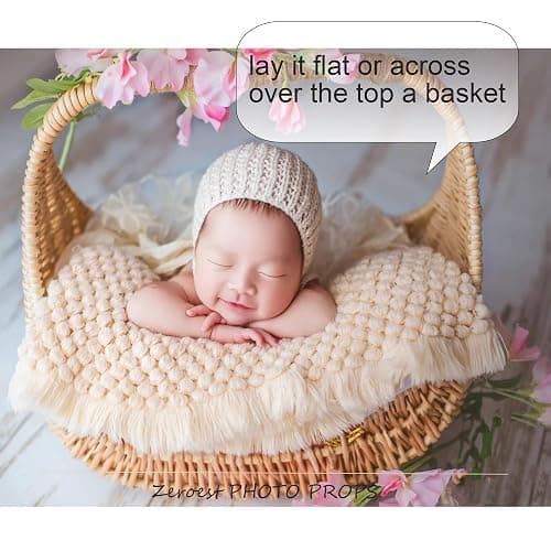 Zeroest Baby Photography Props Basket Braid Wool Wrap Newborn Photo Shoot Baskets Filler Posing Stuffer Background Blanket (Beige) thumbnail 6