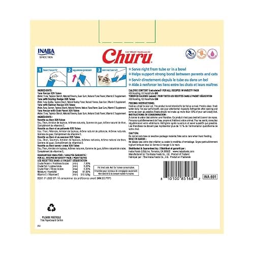 INABA Churu Cat Treats, Lickable, Squeezable Creamy Purée with Vitamin E, 0.5 Ounces per Tube, 100 Tubes Total, Tuna Variety thumbnail 2