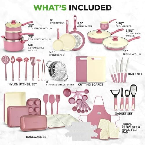 NutriChef 54-Piece Kitchen Cookware Set – Complete Non-Stick Ceramic Pots and Pans Set with Utensils, Bakeware, and Knife Set, Gas, Electric & Induction Compatible, Blush Pink Kitchen Essentials thumbnail 3
