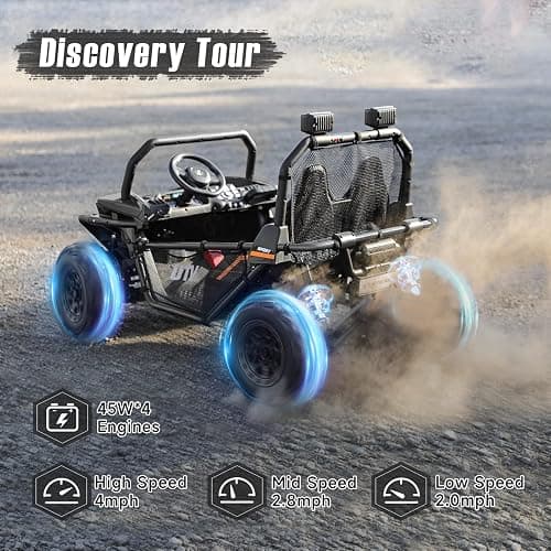 ELEMARA 2 Seater Ride On Car for Kids Gift,12V 10AH Electric Off-Road Truck,4MPH Large Car,Side by Side Vehicle Max 140lbs with Remote Control,LED Light,Bluetooth,3 Speeds,2 Spring Suspension,Black thumbnail 4