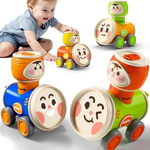 iPlay, iLearn Baby Press to Go Car Toys Set, Friction Cars for Toddlers 1-3 | Infant Push Go Racing Play Vehicle Set, 1st Birthday Gift for 6-9-12-18 Months, 1 2 3 One Years Old Boys Girls Child Kid 4PCS - Image 1