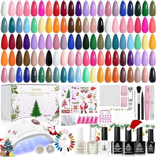 Beetles Christmas Gel Nail Polish Kit 68 Pcs with U V Light - 35 Color Gel Nail Kit Gifts for Teens Girls Women Soak Off Emotional Spectrum Red Winter Manicure Nails Decoration Tool Home DIY Set - Image 1