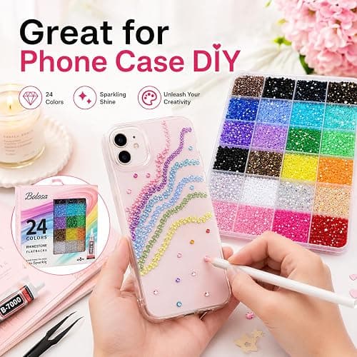 Bolosa 24 Colours 5mm Nail Art Rhinestones Kit, 25000 Pcs Resin Flat Back Gems, Bedazzling Kit with Tweezers & Pick Up Pen for Nails, Nail Gems, Phone Cases, Clothes, Shoes, Home and DIY Crafts thumbnail 8