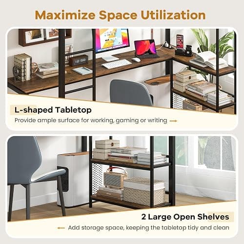 Giantex Twin Size Loft Bed with L Shape Desk, Metal Loft Bed with LED Lights, Charging Station & 2 Storage Shelves, Loft Bed Frame for Teens Adults Juniors w/Safety Guardrail, No Box Spring Needed thumbnail 6