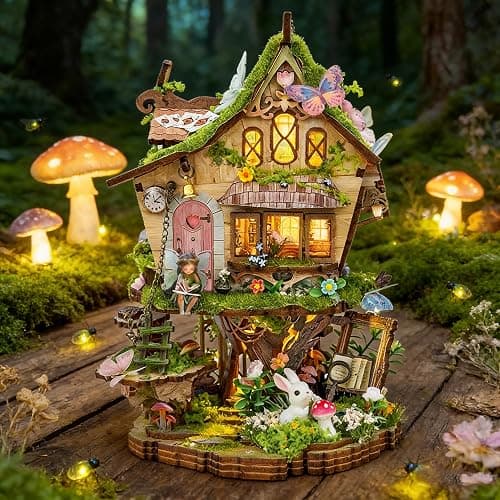 RHZN Book Nook Kit, Miniature House Kit, 3D Wooden Puzzles for Adults with Tools, Tree House thumbnail 2