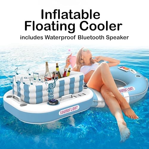Inspired Living Inflatable Cooler with Lid, Bluetooth 5 IPX7 Waterproof Speaker, 6 Cup Holders, 24 Can Capacity, Floating Pool Bar, Durable Handles, Beach Party, Pool Accessories for Adults, thumbnail 6