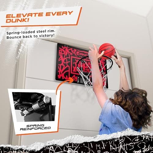 AND1 Over the Door Mini Basketball Hoop: 18x12 Shatterproof Backboard, 2 Mini Basketballs, and Hand Pump Included- Ultimate Indoor Basketball Accessory for Kids and Adults, No Tools Required thumbnail 3