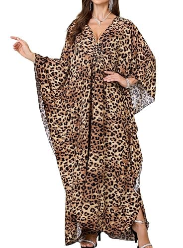 Yanziliu Women Kaftan Dresses Plus Size V-Neck Batwing Sleeves Beach Cover Up 2025 Summer Floral Print Caftan Dress - Image 1