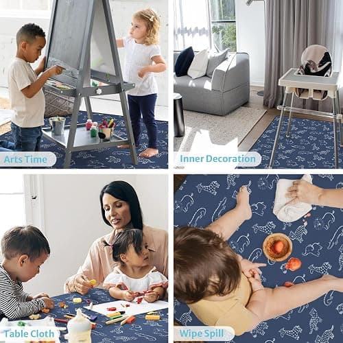 Blissful Diary Baby Splat Mat for Under High Chair, 50.4 x 50.4 Inch Wipeable Splash Mat, Waterproof and Washable, Anti-Slip Floor Protector, Safari Animals thumbnail 6