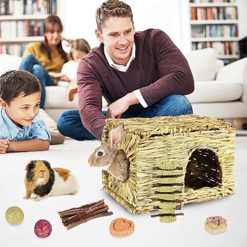 PStarDMoon Bunny Grass House-Hand Made Edible Natural Grass Hideaway Comfortable Playhouse for Rabbits, Guinea Pigs and Small Animals to Play,Sleep and Eat (style4) thumbnail 3