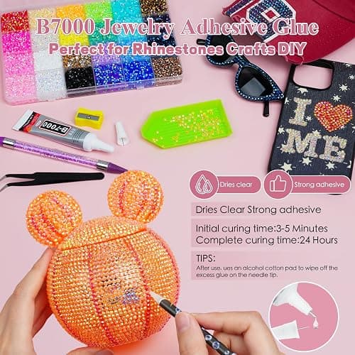 30000Pcs Nail Art Rhinestones, EARLMONI 24 Colors 3mm Flatback Rainbow Gems Resin Jelly Rhinestones Bedazzling Kit + 15ML Jewelry Glue Nail Rhinestone Picker Tool for DIY Crafts Clothes Shoes Nail Art thumbnail 3
