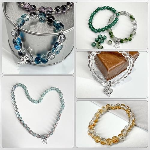 Rujiaoa 8mm Crackle Glass Beads for Bracelets, 1200PCS Adult Bracelet Making Kit with Elastic Cord & Charms, DIY Jewelry Gifts for Beginners thumbnail 2