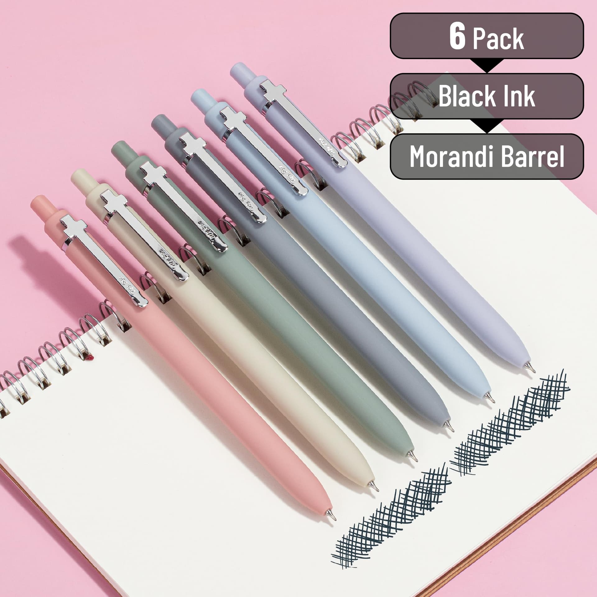 Mr. Pen- Bible Journaling Pens, 6 Pack, Black Ink, Retractable Gel Pens 0.5 mm, Morandi Barrels with Silver Cross Clip, Smooth Writing for Bible Study, Journaling, Planning & Gifts for Women thumbnail 2