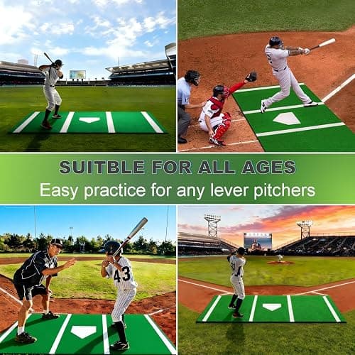 Baseball Hitting Mat, Softball Pitching Mat/Batting Cage Mats with Non-Slip Rubber Backing, Batting Cage Mat with Home Plate, Batters Box Turf Mat Baseball for Indoor and Outdoor thumbnail 5
