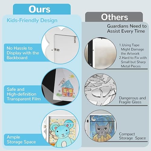 Solfres Kids Art Frames Front Opening 9x12 & 8.5x11 w/Mat, Set of 2, Kids Artwork Frames Changeable, Picture Frame with Storage Holds 150 Drawings, Display for Art Projects 3D Crafts, White thumbnail 6