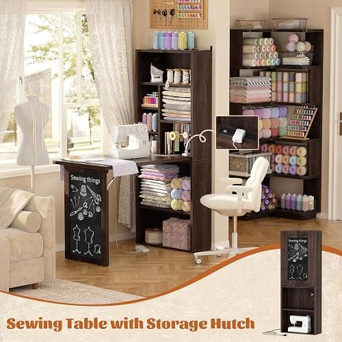 Armocity Small Folding Desk with Outlets, Fold-Out Murphy Desk Craft Table | Foldable Wall Mounted Desk Cabinet with Storage, Multi-Function Desk for Small Spaces/Home Office/Craft Room, Black Walnut thumbnail 5