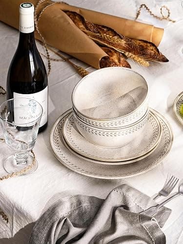 LE TAUCI 24 Piece Dinnerware Sets for 8, Large Plates and Bowls Sets, Ceramic Dishes Set for 8, Modern Stoneware Tableware, Chip Resistant, Ideal for Hosting, Reactive Beige (8"&10" Plate, 27oz Bowl) thumbnail 2