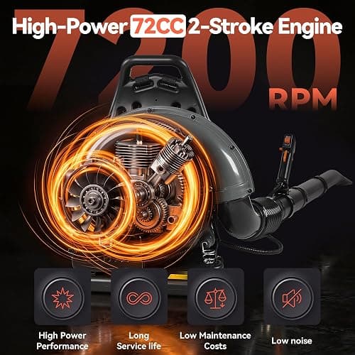 72CC Gas Backpack Leaf Blower with 235 MPH 760 CFM for Yard Debris, Gray | 2-Stroke, Adjustable Speed, Low Noise & Ergonomic Harness, Cruise Control, Commercial Lawn Care, Yard Debris & Debris Removal thumbnail 7