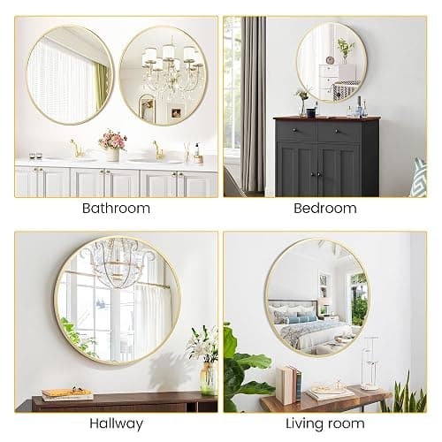 Garvee 24 in Round Mirror for Wall, Gold Metal Frame Circle Mirror, Round Bathroom Mirror for Wall Decor, Rounds Mirror for Entryway, Vanity, Bedroom, Easy to Install thumbnail 7