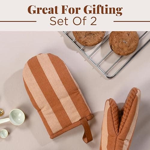 Folkulture Mini Oven Mitts Heat Resistant | (5.75x9) Set of 2 Orange Oven Mittens | Short Oven Gloves with Hanging Loop, Oven Mits | Kitchen Mittens for Home, Small Oven Accessories for Baking thumbnail 8