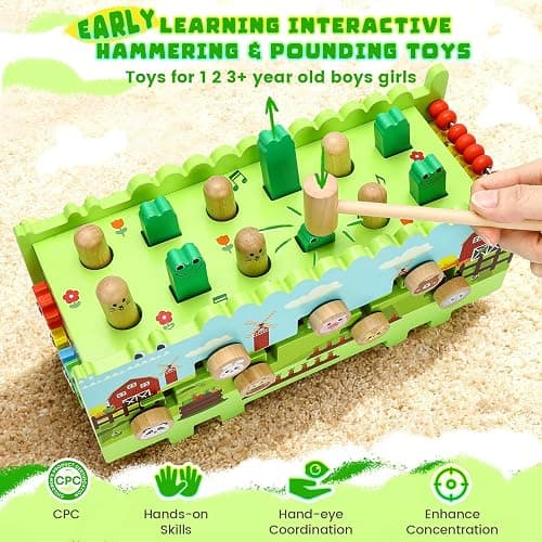 Bsrvtoyer Wooden Baby Activity Cube Montessori Toys for 12+ Months Boys Girls | Hammering Pounding Toys with Abacus, Educational Toddler Activities Toys with Xylophone (Crocodile) thumbnail 3