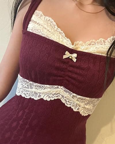 Women Y2K Vintage Lace Trim Cami Top Coquette Aesthetic Clothes thumbnail 3