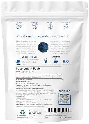 Organic Blue Spirulina Powder (Phycocyanin Extract), 30 Servings - No Fishy Smell, 100% Vegan Protein from Blue-Green Algae, Natural Luminous Food Coloring for Smoothies, Baking, Drinks & Cooking thumbnail 2
