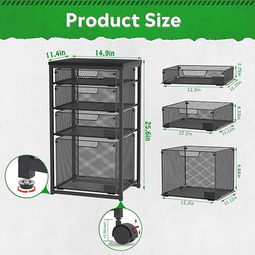 Sbanmao Rolling Storage Cart with Drawers, Utility Cart with Wooden Tabletop and Lockable Wheels Multifunctional Storage Organizer Craft Cart for Classroom, Bedroom, Bathroom, Office, Black thumbnail 2